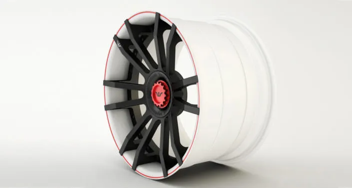 Finishing sample: matte black center with white outside rim and red outline konkave felge 21 zoll individuell