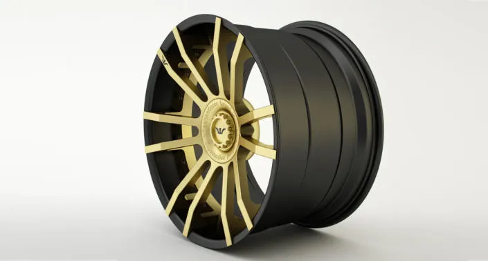 Finishing sample: gold coated center with black outside rim Finishing sample: gold coated center with black outside rim