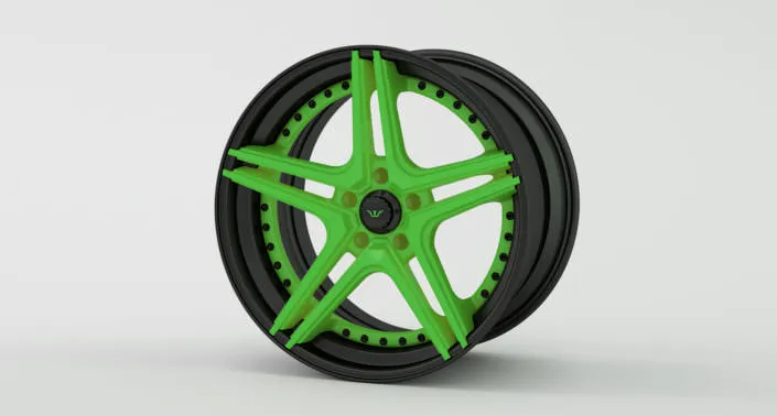 Finishing sample: matte black outside rim with a green center Finishing sample: matte black outside rim with a green center