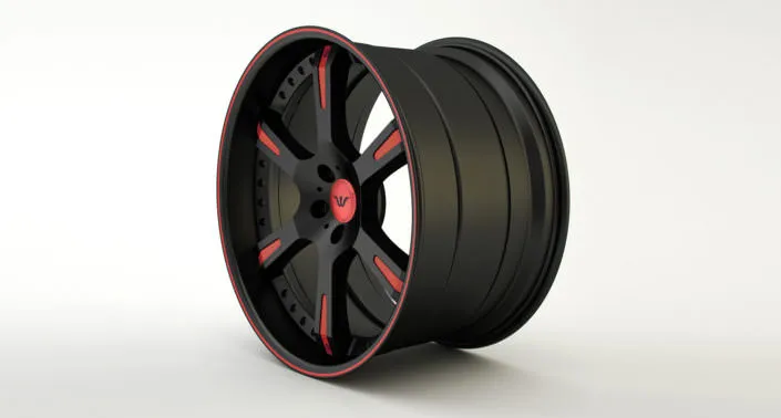 6Sporz² wheel finishing sample: black center, black outside rim with red outline, red inlays and red centercap 21 zoll felgen individuell in farbe