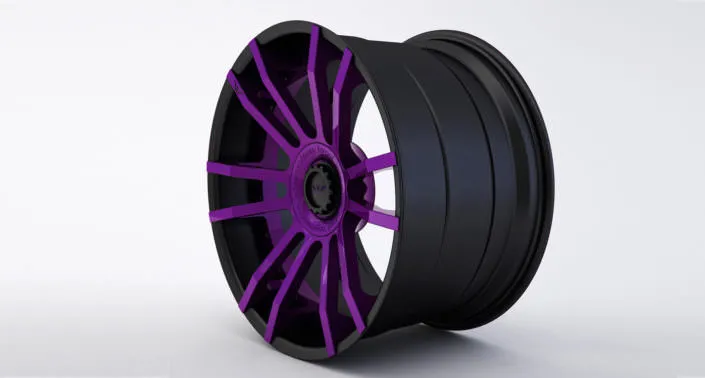 Felge F.I.W.E. Beispiel: Aussenbett in mattschwarz sowie Radstern in lila glänzend 21 zoll felge konkav tuning
