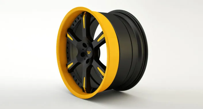 Felge 6Sporz² Individualisierung Beispiel: Aussenbett und Inlays in gelb sowie Radstern in mattschwarz bvb borussia felge 20 zoll