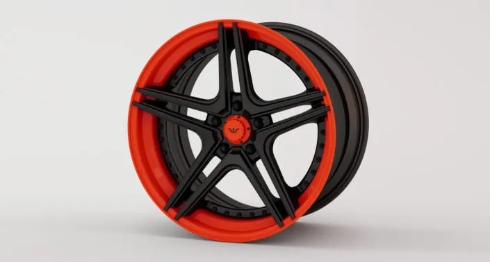 Finishing sample: matte black center with red outside rim and center cap Finishing sample: matte black center with red outside rim and center cap