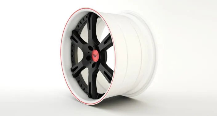 6Sporz² wheel finishing sample: black center, white outside rim with red outline and red centercap 20 zoll felge farbig individuell