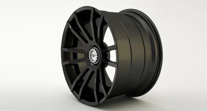 Finishing sample: carbon layered wheel with glossy polished center cap