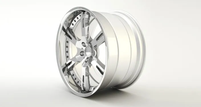 6Sporz² wheel finishing sample: high glossy center with polished stainless steel outside rim chrom felge 21 zoll