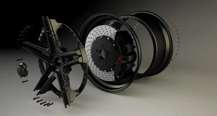 Explosion drawing of matte black FiveStar wheel Explosion drawing of matte black FiveStar wheel