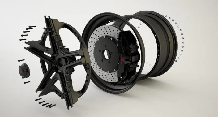 Explosion drawing of matte black FiveStar wheel Explosion drawing of matte black FiveStar wheel