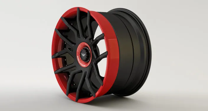 The ultimate Ferrari design: black center and red outer lip with scaled red bolt circle cover and black center cap