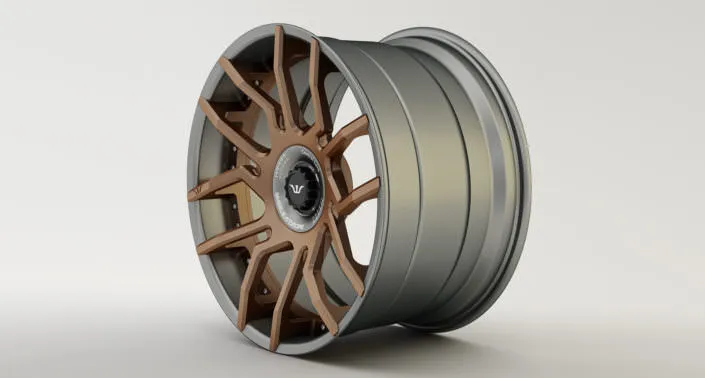 Finishing sample: anthracite outside rim meets a brown coated center with black central looking nut