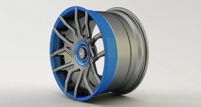 Finishing sample: matte grey center with blue outside and laser engraved scale on cap and circle cover