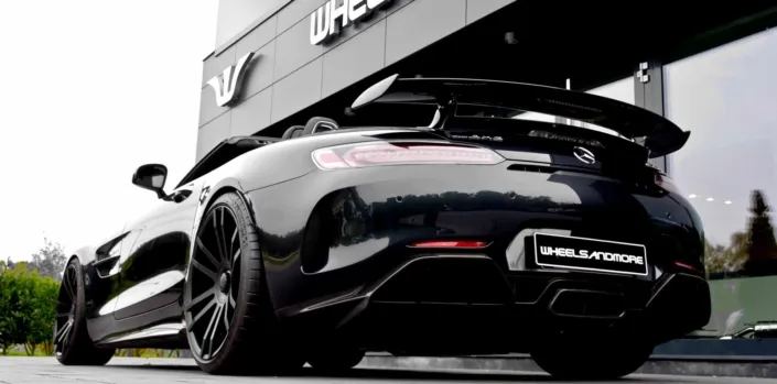 rear view black amg gtr roadster tuning wheelsandmore