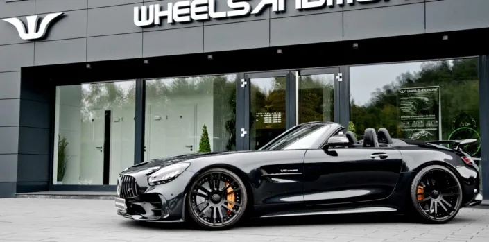 front side view black amg gtr roadster tuning