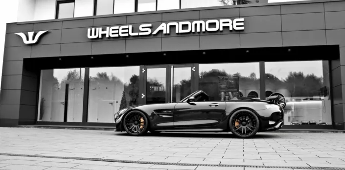 side view black amg gtr roadster tuning wheelsandmore