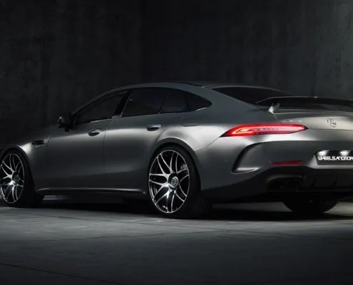 rear side view of mercedes gt63 from wheelsandmor with capristo exhaust
