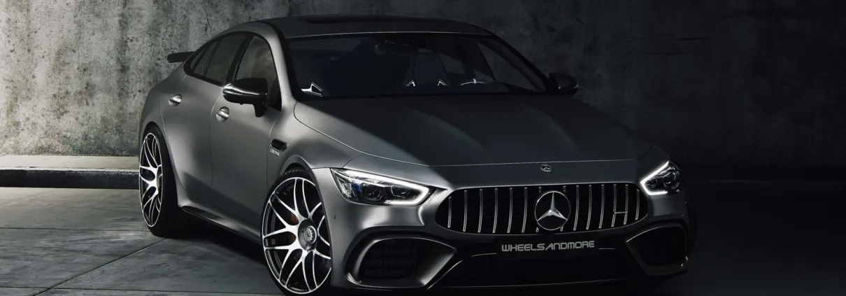 Full frontal view on anthracite Mercedes GT63 tuning conversion from wheelsandmore with 810hp