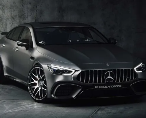 Full frontal view on anthracite Mercedes GT63 tuning conversion from wheelsandmore with 810hp