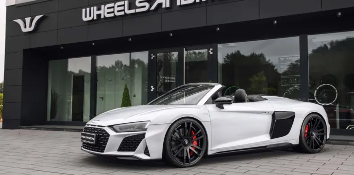 R8-1000hp-Tuning side view audi r8 v10 spyder with wheels and power upgrade wheelsandmore