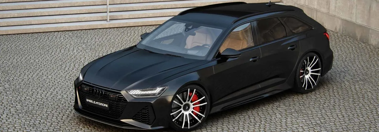 fiwe wheels on audi rs6 in black in front of stairs