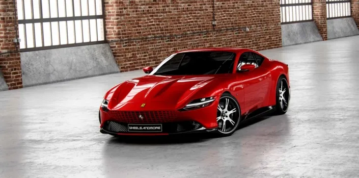 New-Ferrari-Roma-alloys red Roma with 21/22 staggered 6sporz rims from wheelsandmore