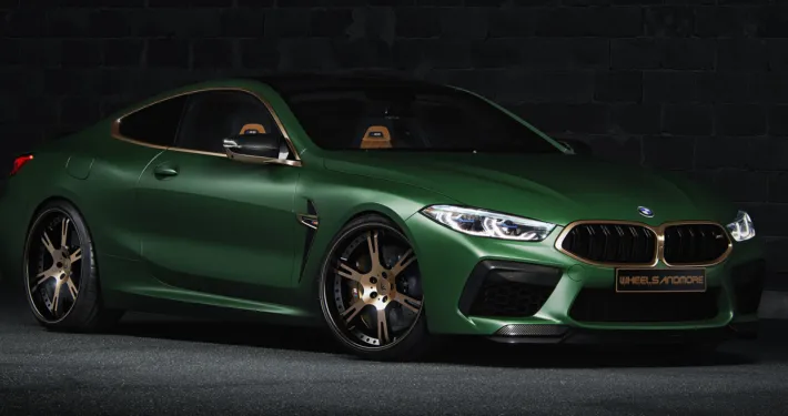 BMW M8 Competition Sanremo Green Metallic with 6Sporz² wheels (Frontview) BMW M8 Competition Sanremo Green Metallic with 6Sporz² wheels (Frontview)