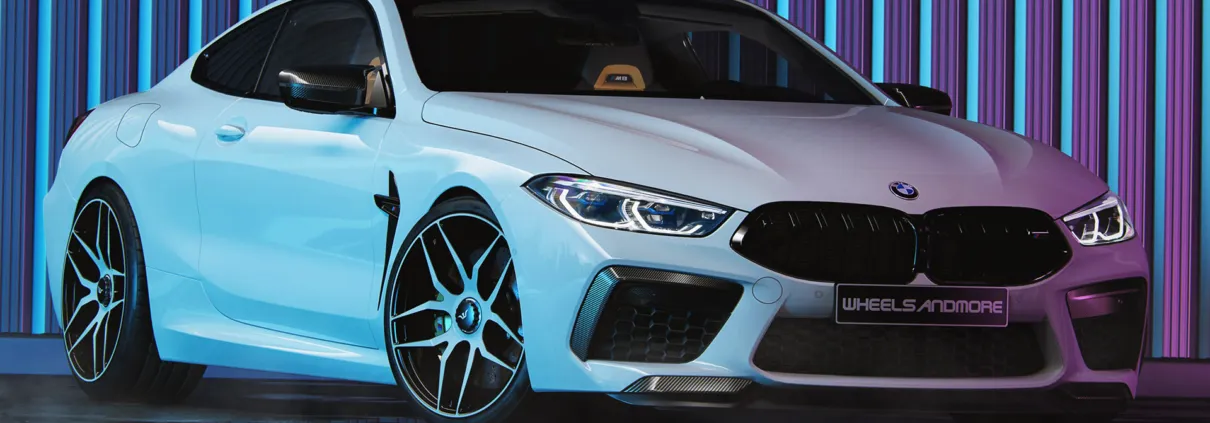 BMW M8 Competition white Underdock UD1 wheels (Frontview)