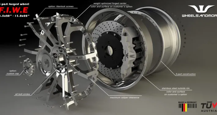Explosion drawing of concave F.I.W.E. wheel design