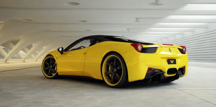 Tuning-Ferrari-wheels 458 with custom 6sporz wheels black center and yellow outside rims