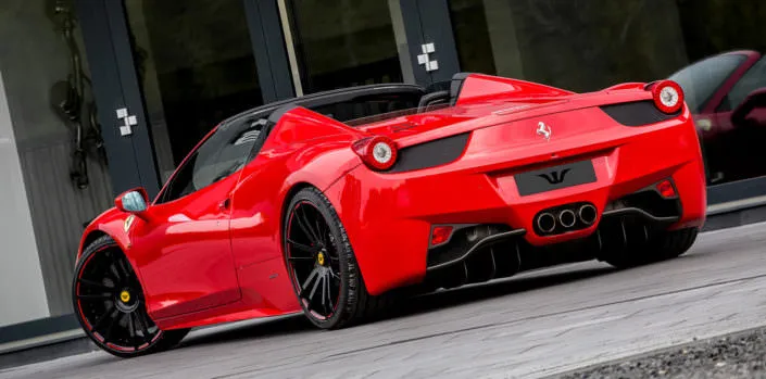 ferrari-458-spider-tuning red spider ferrari458 with 21 inch wheels springs and exhaust