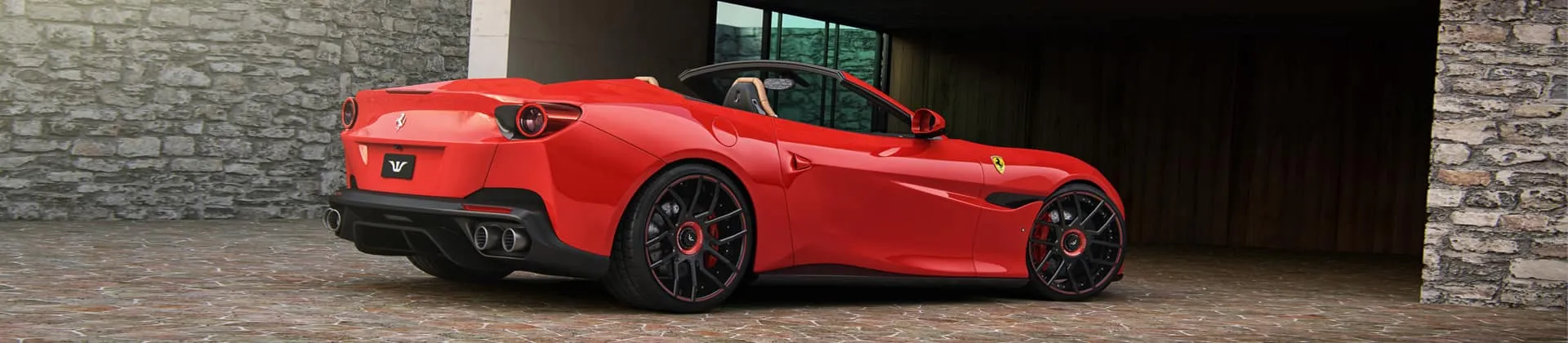 wheels-ferrari-portofino side rear view tuned red portofino wheelsandmore