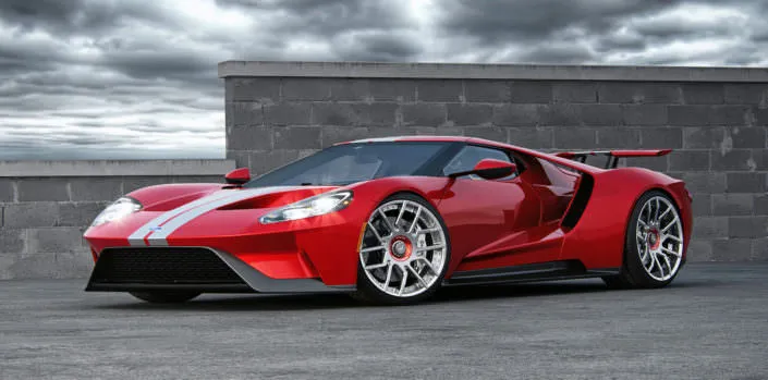 tuning-gt-ford-wheels fornt sied view red Ford GT 2017 with FORK wheels