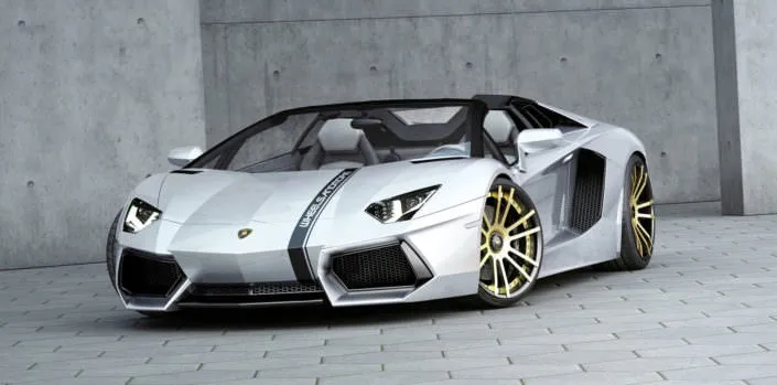 aventador roadster front view with fiwe concave wheels in gold
