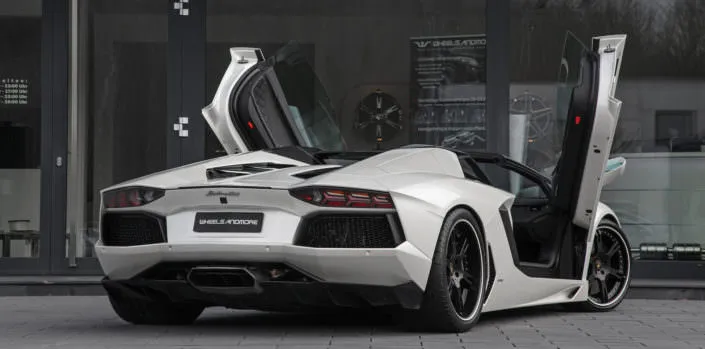 rear view aventador white with black wheelsandmore wheels