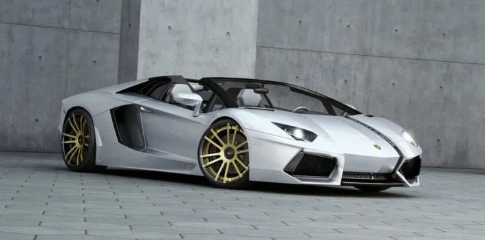 silver aventador roadster with gold black fiwe wheels