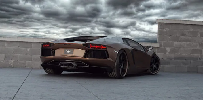 rear view brown aventador with 6sporz² wheels from wheelsandmore