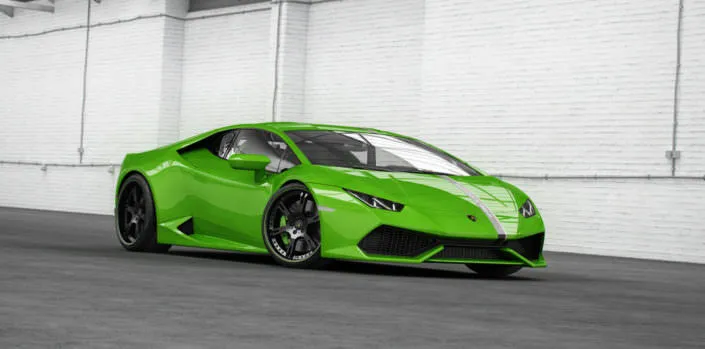 huracan with 20/21 inch wheels in matte black with green outline