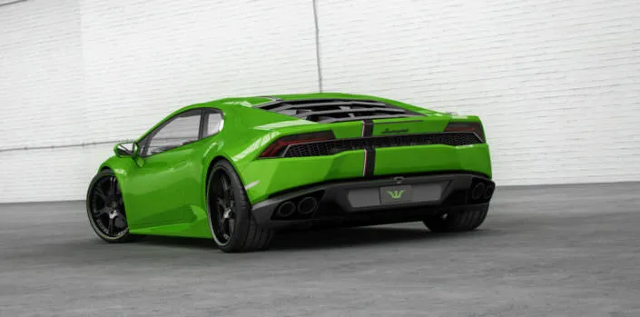 rear view on green huracan with 6sporz ultralight forged wheels