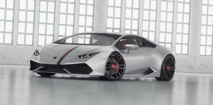 silver huracan with balck red fiwe wheels 20 and 21 inch
