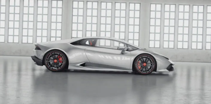 hurcan side view with fiwe wheels matte black with red outline