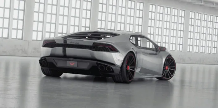 rear view silver huracan with concave tuning wheels fiwe