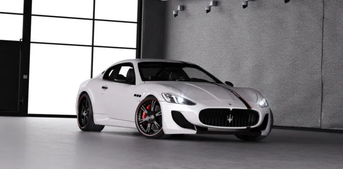 black 6sporz rims with red outline on white mc stradale maserati