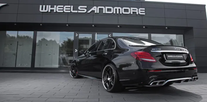rear side view mercedes e63amg s tuning with 21 inch wheels and power upgrade 680hp