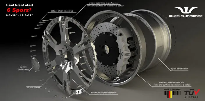 Explosion drawing of 6Sporz² wheel 21 inch forged wheels e63amg mercedes