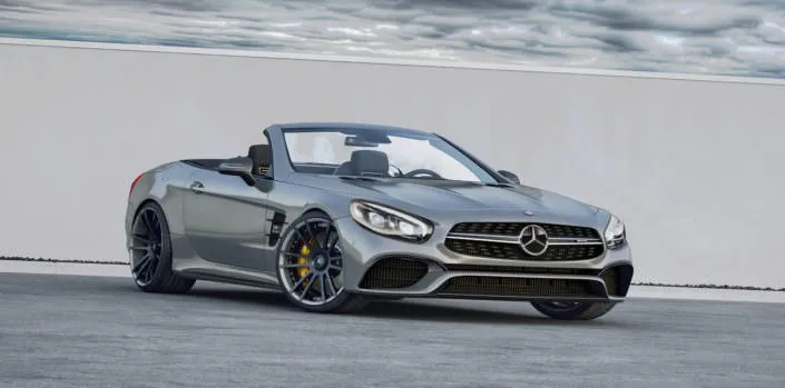 mercedes amg sl63 amg front view wit ultrawide and concave fiwe wheels 20 and 21 inches