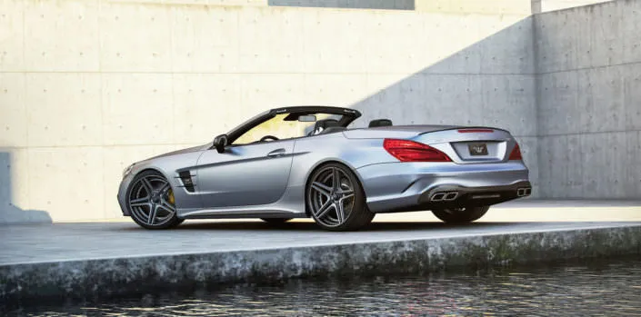 hybrid tuning wheels fivestar staggered on mercedes sl rear view with 792hp tuning