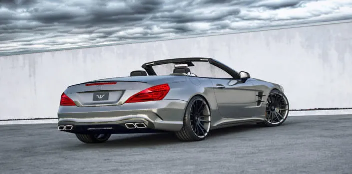 rear view sl mercedes 63amg with valve flap exhaust and power tuning