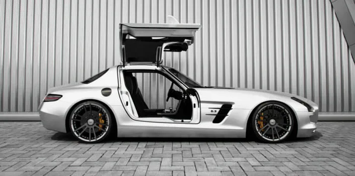 ultra concave fiwe tuning wheels on silver mercedes sls amg coupe