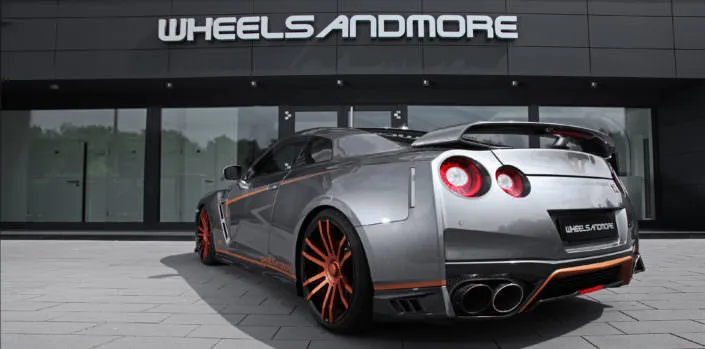 exhaust-gtr-nissan side view grey gtr with bronze copper fiwe wheels
