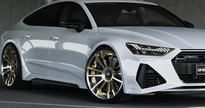 Audi RS7 C8 side view 22 inch forged wheels